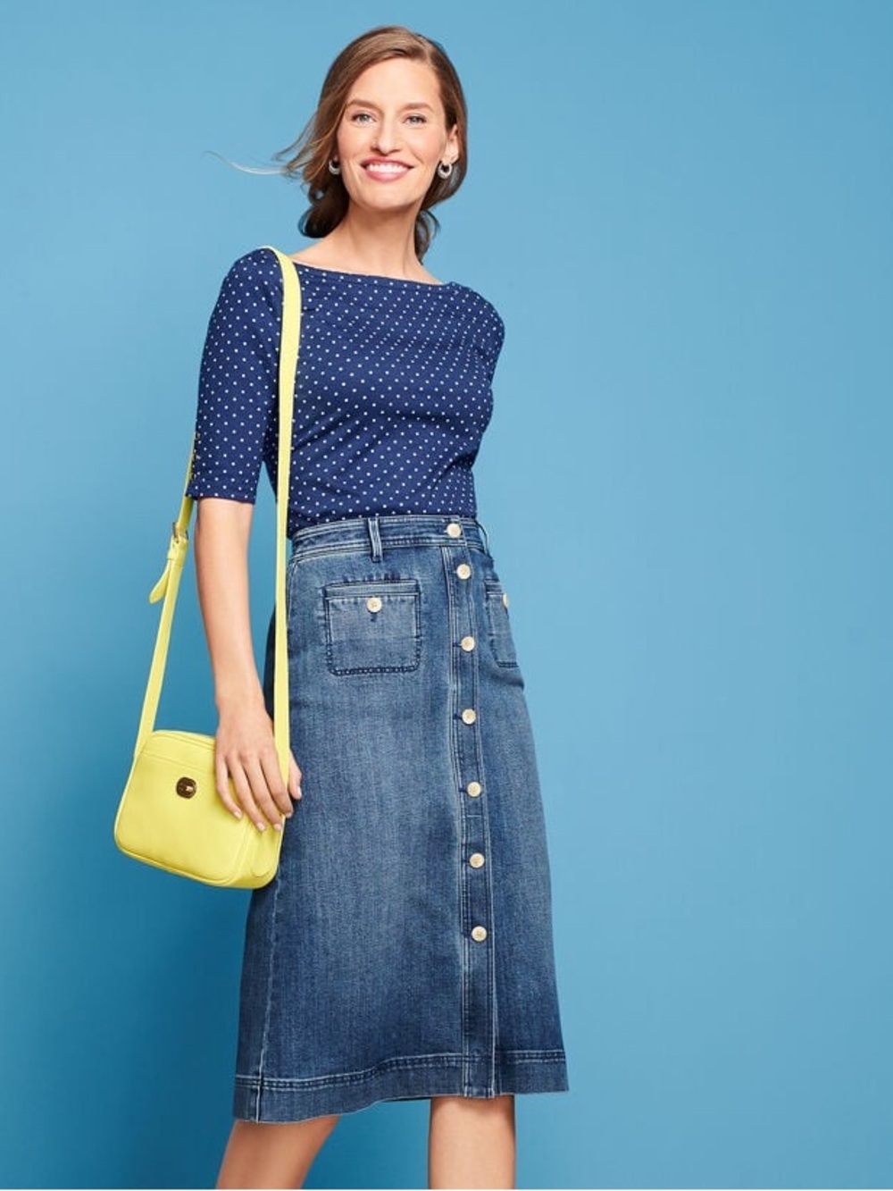Talbots Denim Button-Front Midi Skirt in Blue